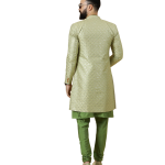 Handmade Lime Green Geometrical Embroidered Open Sherwani with Green Kurta Pajama for Men - Father Son Combo | Jaipurio